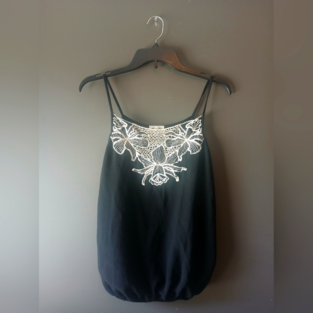 Maurices Black Top with White Floral Design